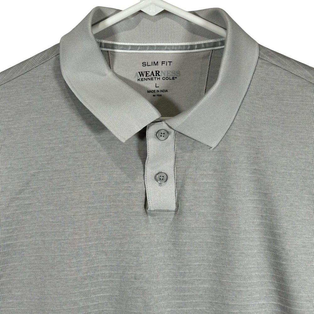 Kenneth Cole Awearness Mens Slim Fit Grey Striped Polo‎ Shirt Large